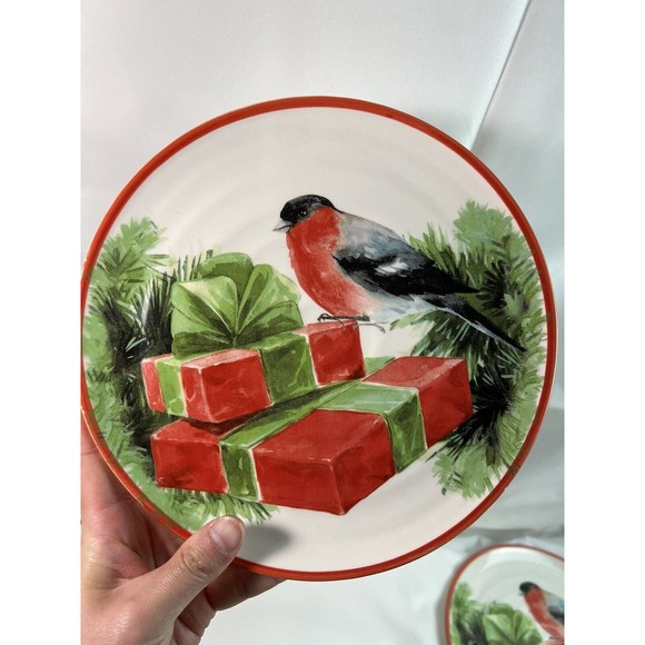 Ceramica Cuore Italy Christmas Holiday Sparrow Salad/Luncheon 9” Plates set/6 - Picture 6 of 15